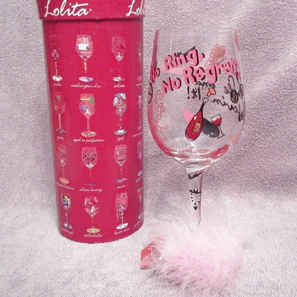 Lolita Wine Glass Single & Lovin It Decorated Bling Rhinestones Social Butterfly